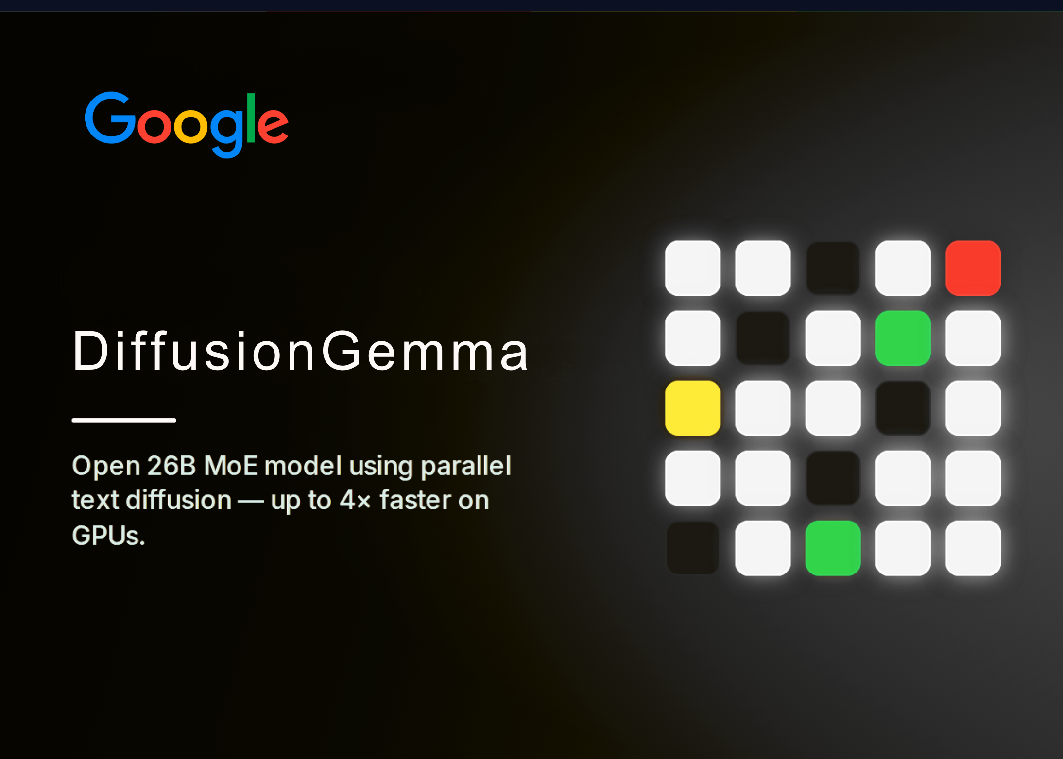 Google AI Releases DiffusionGemma, a 26B MoE Open Model Using Text Diffusion for Up to 4x Faster Generation